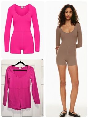 Aritzia Wilfred Free Kaz Romper Longsleeve Scoop-neck Bodysuit Vital Pink Large